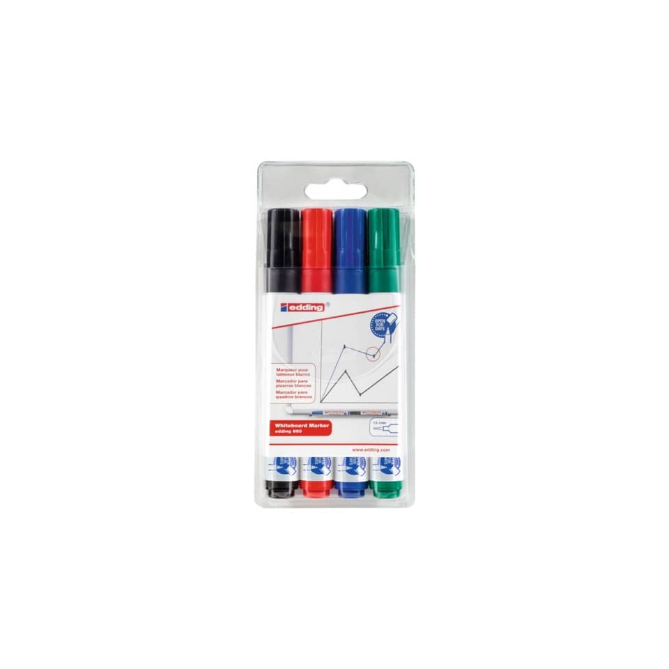 Marcatori per lavagne bianche edding 660 punta conica 1,5-3 mm assortiti confezione da 4 - 4-660-4