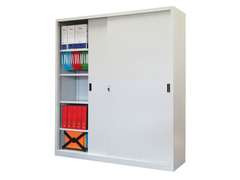 Armadio alto metallico KUBO ante scorrevoli 2 vani/8 ripiani 180x45x200 cm grigio - SA 180