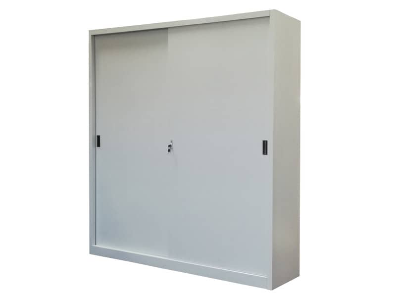 Armadio alto metallico KUBO ante scorrevoli 2 vani/8 ripiani 150x45x200 cm grigio - SA 150