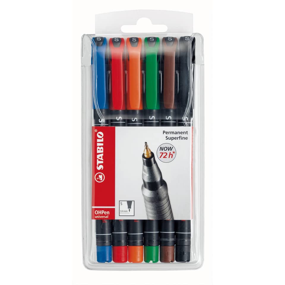 Penne Stabilo OHPen universal Superfine (S) 0,4 mm assortiti astuccio da 6 - 841/6