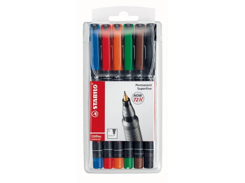 Penne Stabilo OHPen universal Superfine (S) 0,4 mm assortiti astuccio da 6 - 841/6