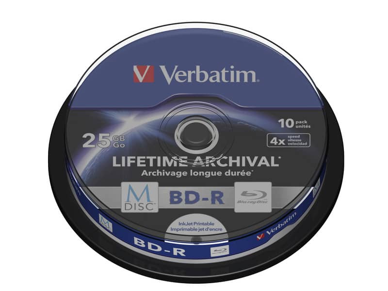 Blu-Ray BD-RE M-Disk Verbatim 4x 25 GB Spindle Case in confezione da 10 blue-ray - 43825