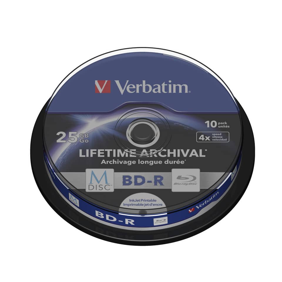Blu-Ray BD-RE M-Disk Verbatim 4x 25 GB Spindle Case in confezione da 10 blue-ray - 43825