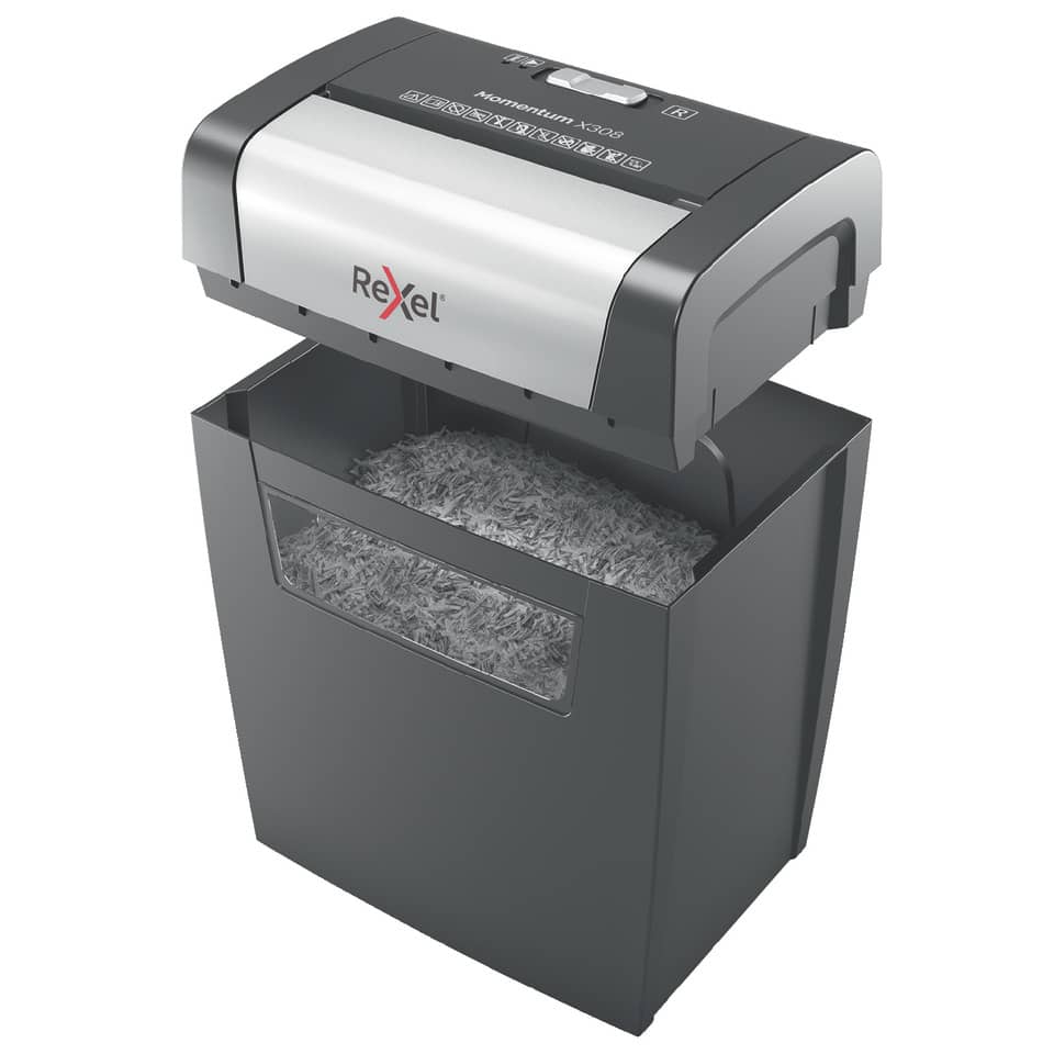 Distruggidocumenti uso moderato Rexel Momentum X308 - P-3 - 15 L - taglio a frammenti 5x42 mm - 2104570EU