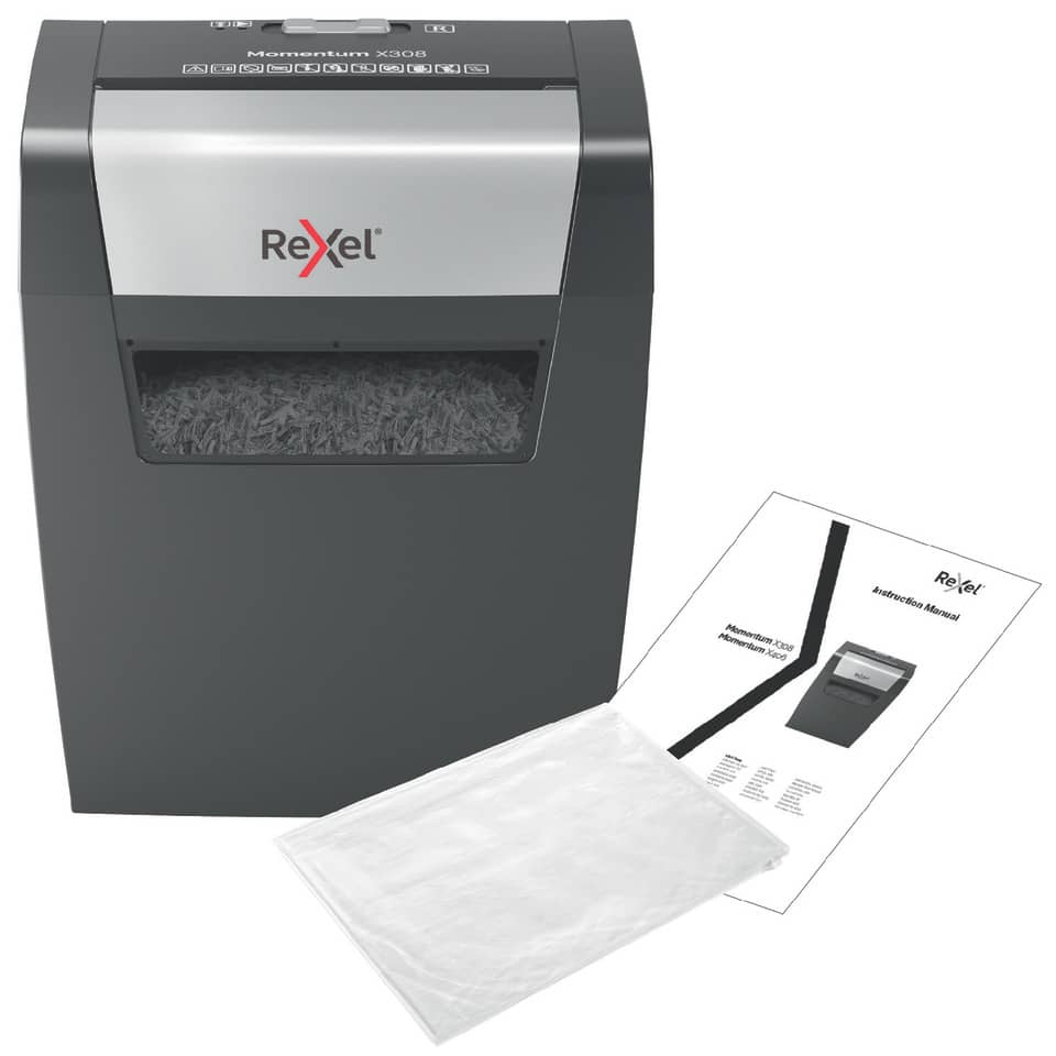 Distruggidocumenti uso moderato Rexel Momentum X308 - P-3 - 15 L - taglio a frammenti 5x42 mm - 2104570EU