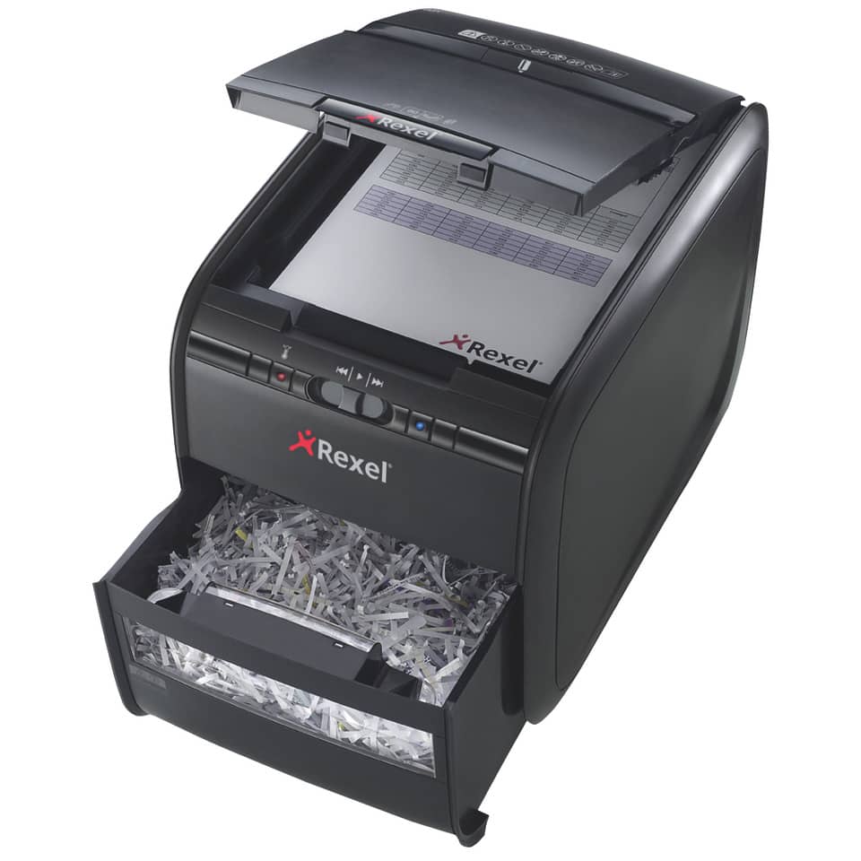 Distruggidocumenti ad alimentazione automatica Rexel Auto+60X  P-3 15 L taglio frammenti 4x45 mm nero 2103060EU