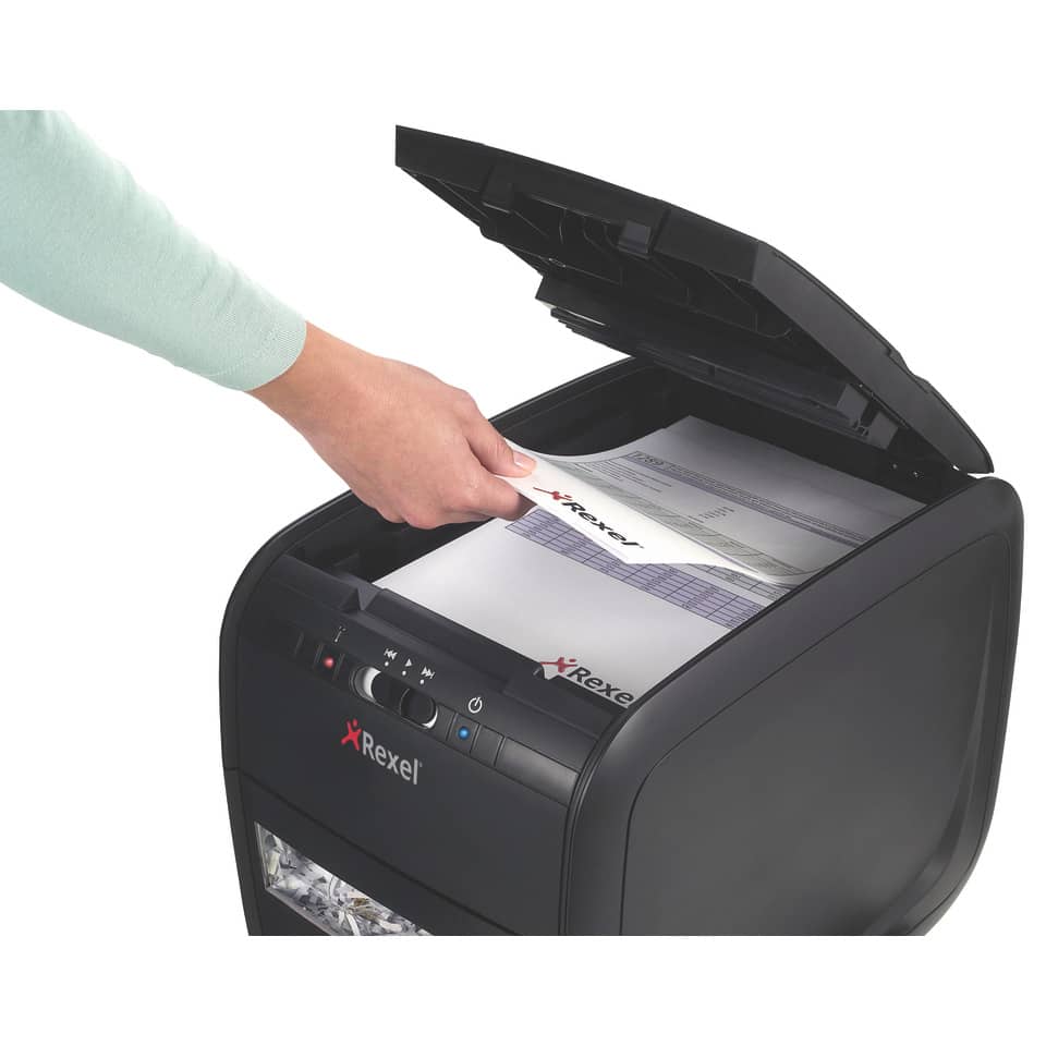 Distruggidocumenti ad alimentazione automatica Rexel Auto+60X  P-3 15 L taglio frammenti 4x45 mm nero 2103060EU