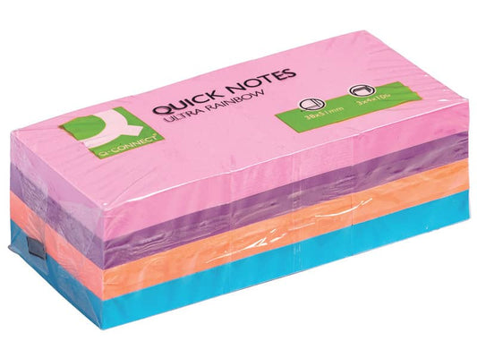 Foglietti riposizionabili Q-Connect 70 g/m² assortiti ultra 38x51 mm 12 blocchetti da 100 ff - KF02516