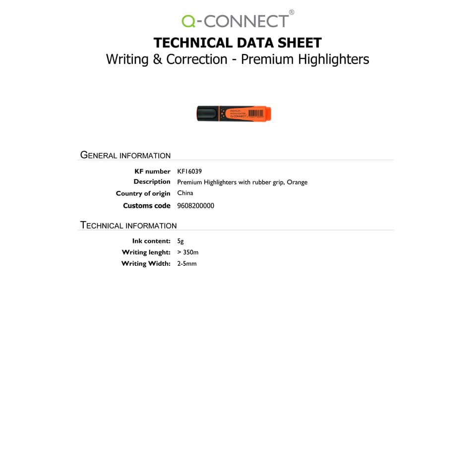 Evidenziatore Q-Connect 2-5 mm arancio  KF16039