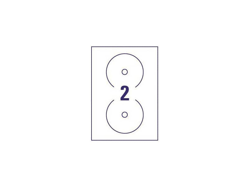 Etichette per CD AVERY patinate opache Ø 117 mm  - 2 et/foglio - per Inkjet - copertura totale - cf. 25 fogli J8676-25