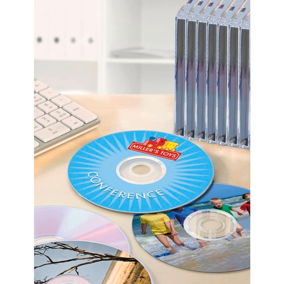 Etichette per CD AVERY bianche lucide Ø 117 mm  - 2 et/foglio - per Inkjet - copertura totale - cf. 25 fogli C9660-25