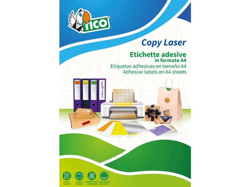 Etichette giallo fluo senza margini TICO Copy Laser 210x297 mm - 1 et./foglio - conf. 70 fogli LP4FG-210297