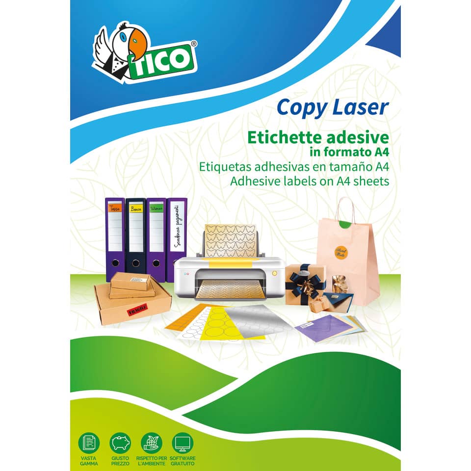 Etichette verde fluo con margini TICO Copy Laser 70x36 mm - 24 et./foglio - conf. 70 fogli - LP4FV-7036