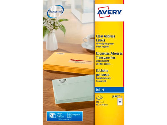 Etichette poliestere trasparenti opache AVERY QuickPEEL™ 99,1x38,1 mm - 14 et/foglio - inkjet conf. 25 ff J8563-25