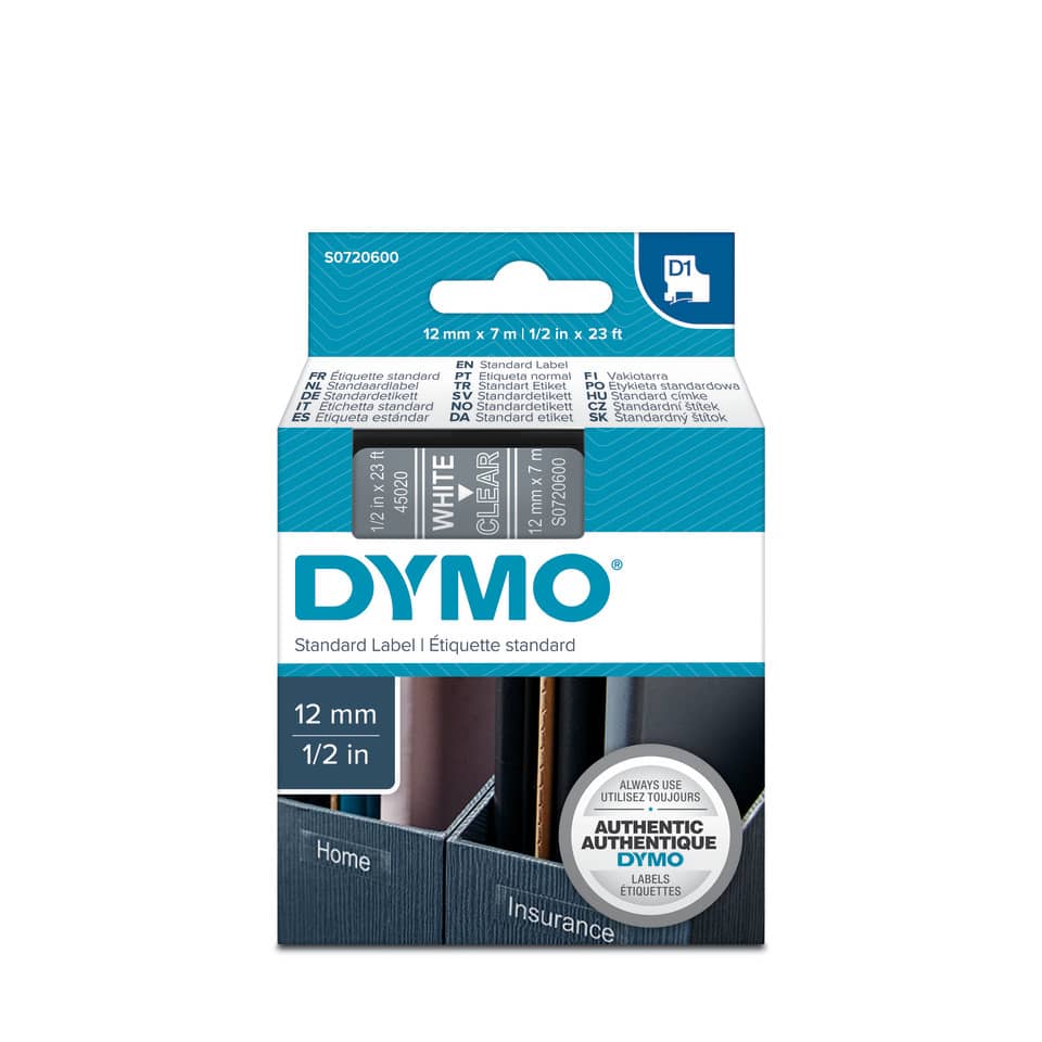 Nastro per etichettatrici Dymo D1 12 mm x 7 m bianco/trasparente S0720600