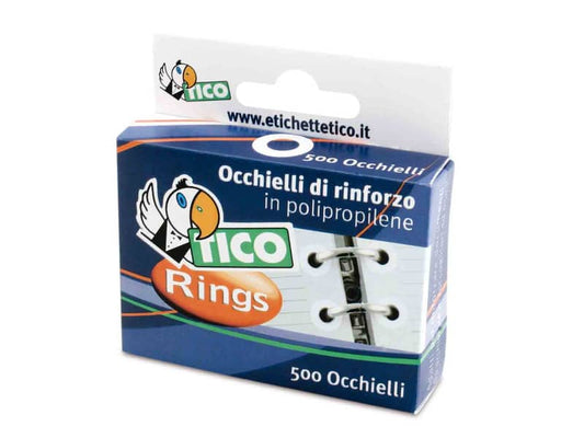 Occhielli di rinforzo Tico in scatola dispenser Ø 13 mm trasparente Conf. 500 occhielli - RINGSC-T50