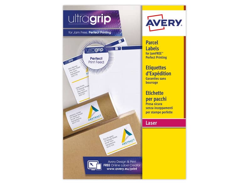 Etichette bianche per indirizzi AVERY Ultragrip™ 99,1x93,1 mm - 6 et/foglio - stampanti laser cf. 100 fogli L7166-100