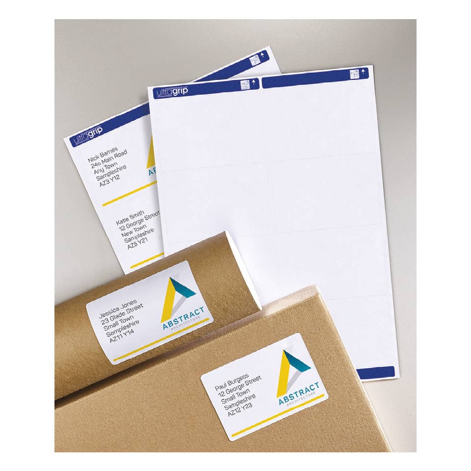 Etichette bianche per indirizzi AVERY Ultragrip™ 99,1x57 mm - 10 et/foglio - stampanti laser cf. 100 fogli L7173-100