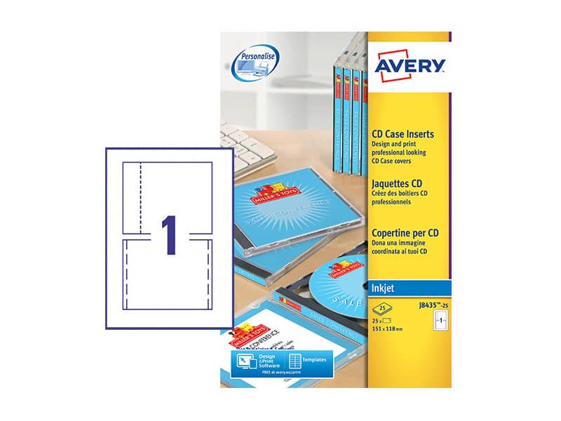 Copertine scrivibili per CD AVERY 151x118 mm - inkjet conf. 25 fogli - J8435-25