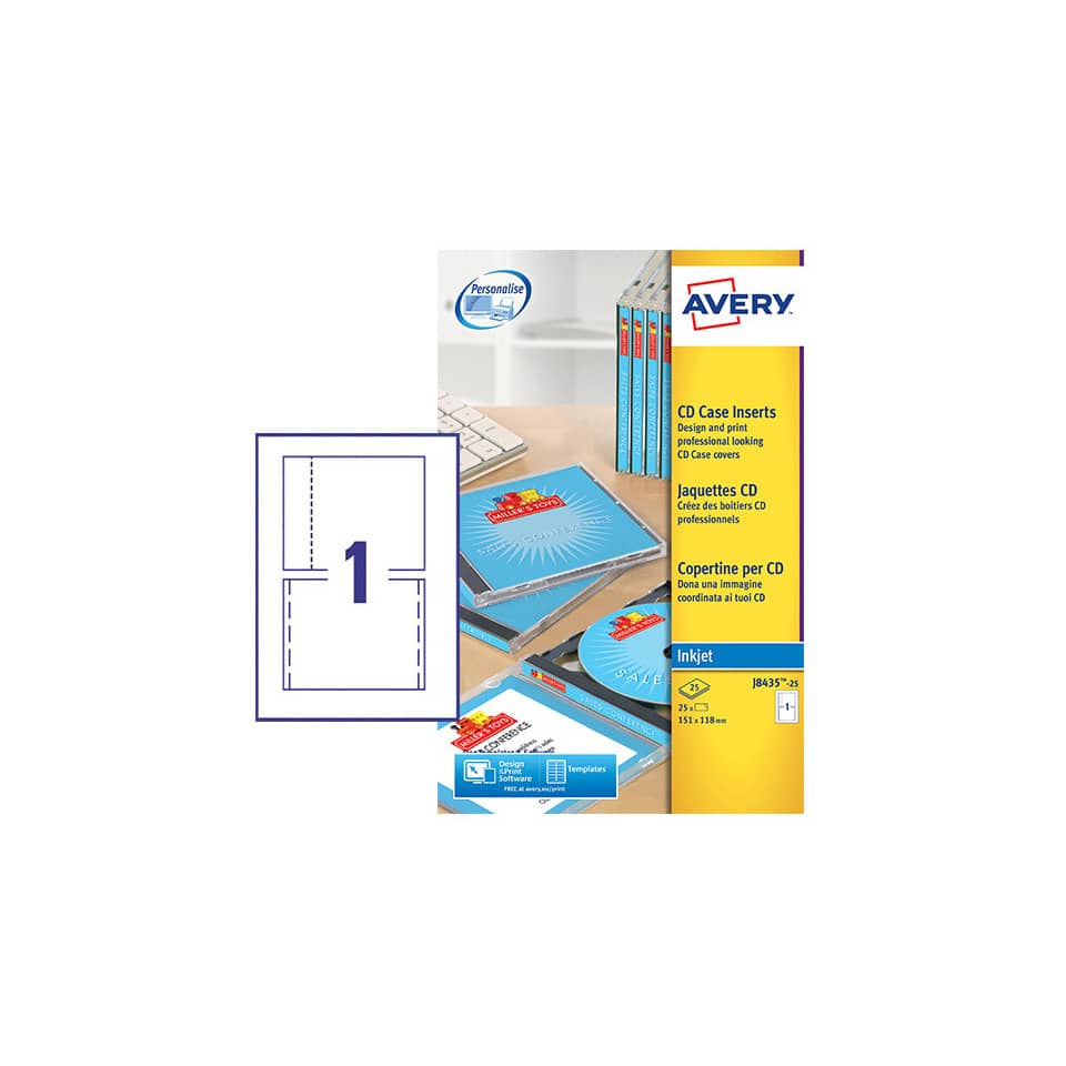 Copertine scrivibili per CD AVERY 151x118 mm - inkjet conf. 25 fogli - J8435-25