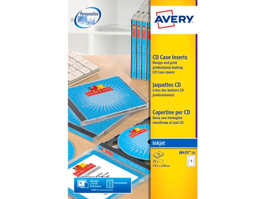 Copertine scrivibili per CD AVERY 151x118 mm - inkjet conf. 25 fogli - J8435-25