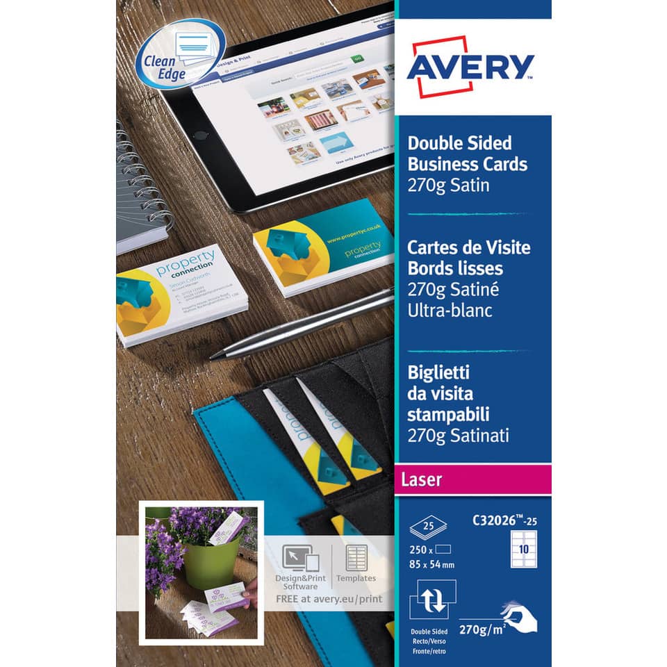 Biglietti da visita personalizzabili Avery Quick&Clean™ 85x54 mm 10/foglio satinati - laser - cf. 25 ff C32026-25