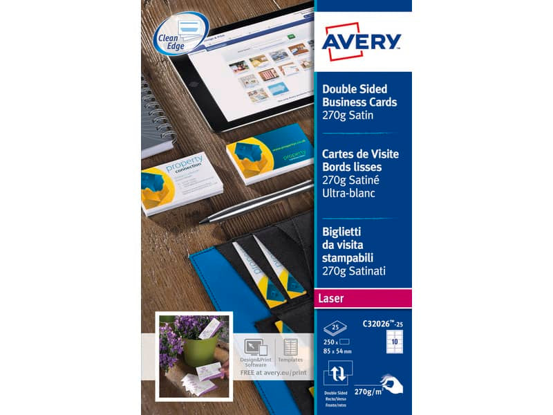 Biglietti da visita personalizzabili Avery Quick&Clean™ 85x54 mm 10/foglio satinati - laser - cf. 25 ff C32026-25