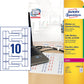 Etichette permanenti per cavi AVERY poliestere 110x49 mm - 10 et/foglio - stampanti laser - cf. 20 fogli L7951-20
