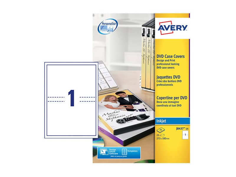 Copertine scrivibili per DVD AVERY 273x183 mm  - inkjet - conf. 25 fogli - J8437-25