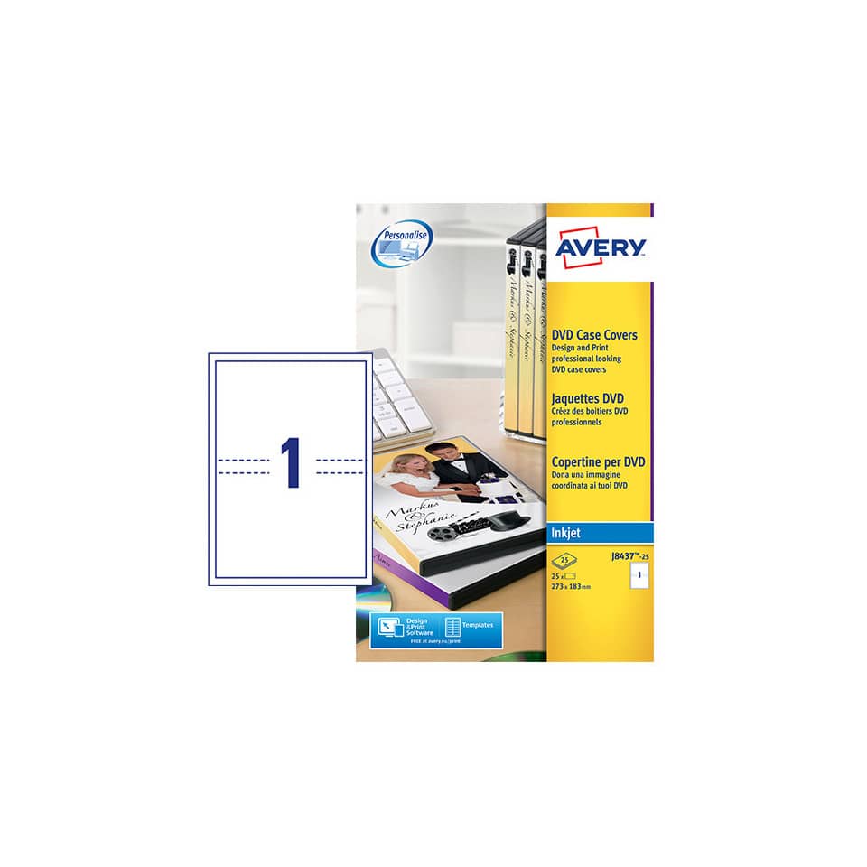 Copertine scrivibili per DVD AVERY 273x183 mm  - inkjet - conf. 25 fogli - J8437-25