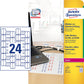 Etichette permanenti per cavi AVERY poliestere 60x40 mm - 24 et/foglio - stampanti laser - cf. 20 fogli L7950-20