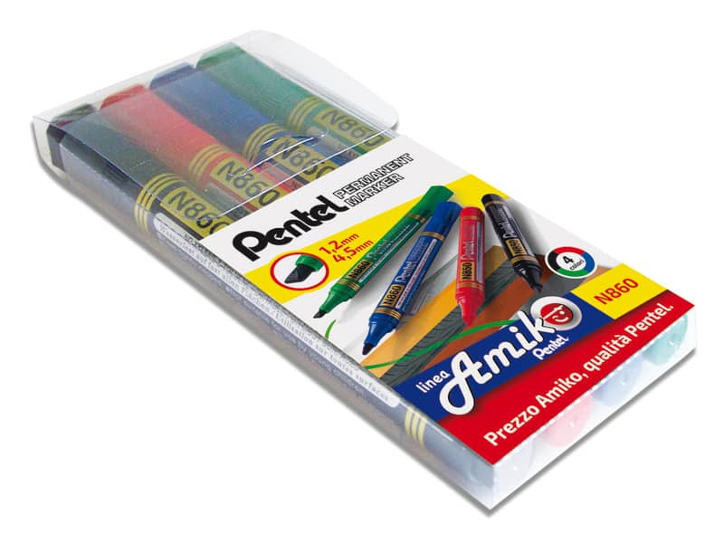 Marcatore permanente Pentel N860 punta scalpello 4,5 mm assortiti 4 pezzi - 0100862