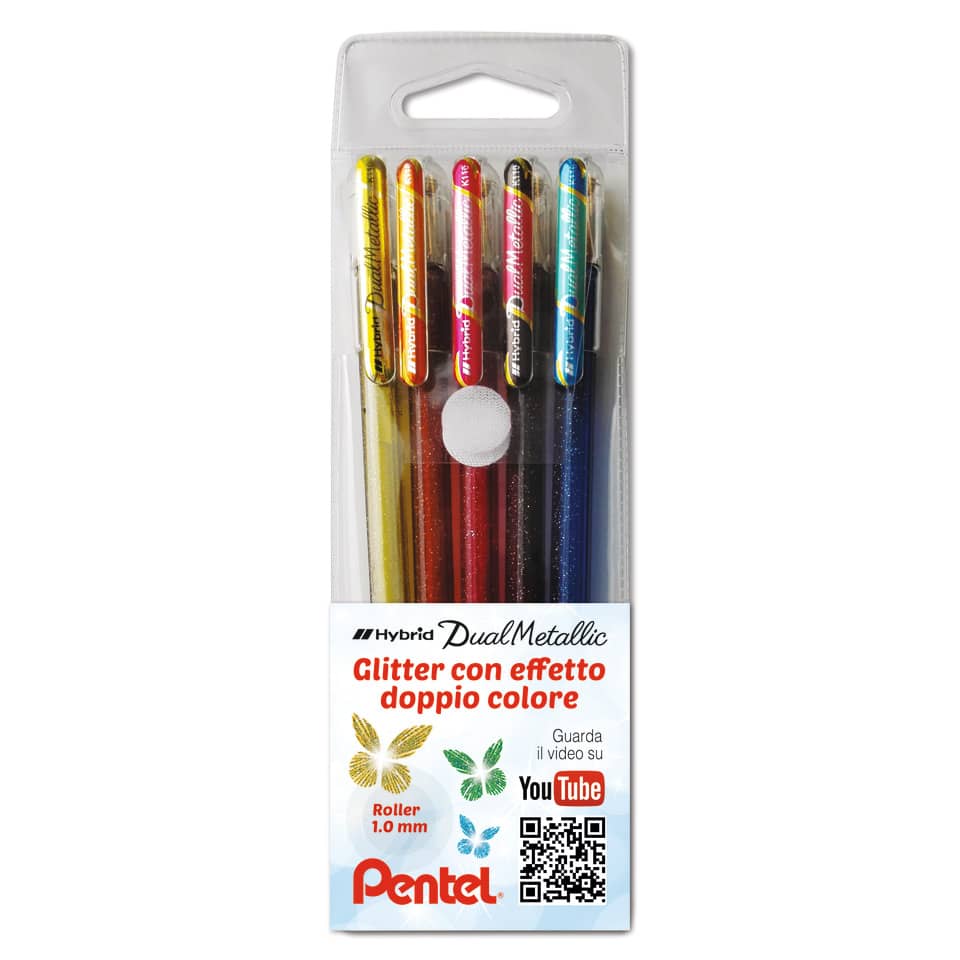 Penna roller Pentel Gel Hybrid Dual Metallic 1,0 mm assortiti 5 pezzi - 0022064