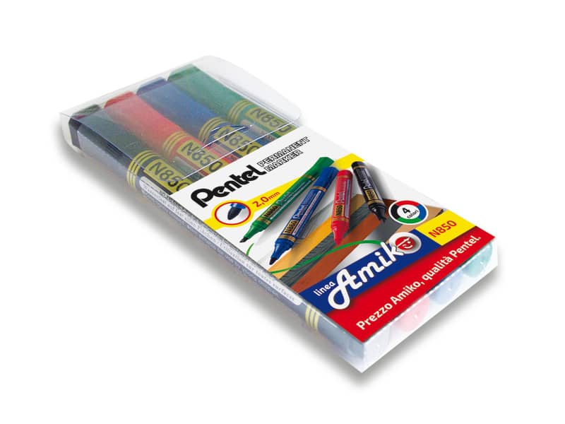 Marcatore permanente Pentel N850 punta conica 4,5 mm assortiti 4 pezzi - 0100861