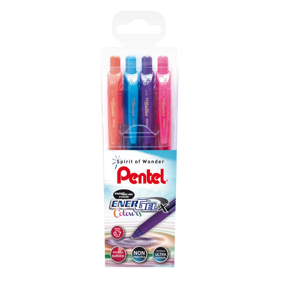 Penna roller a scatto Pentel EnerGel X 0,7 mm assortiti 4 pezzi - 0100786