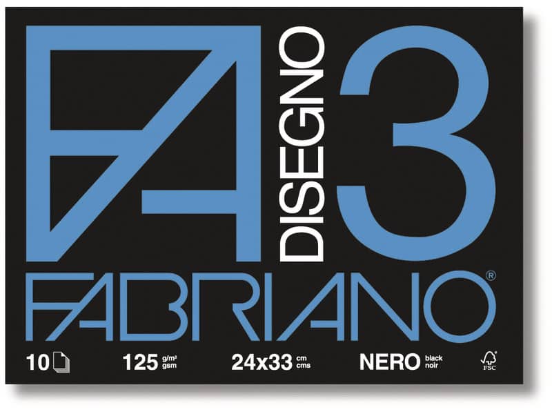 Album da disegno Fabriano F3 NERO 125 g/m² 24x33 cm nero - 10 fogli 04001017