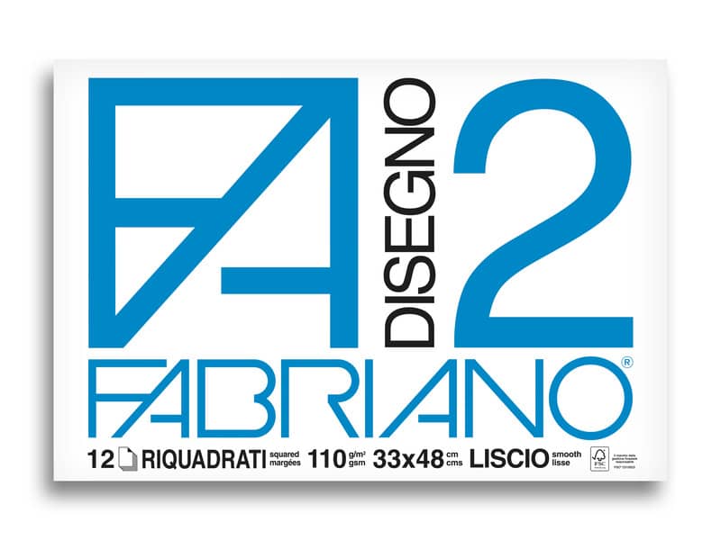 Album da disegno Fabriano F2 collato 1 lato 110 g/m² 33x48 cm 12 ff. lisci riquadrati - 06201534