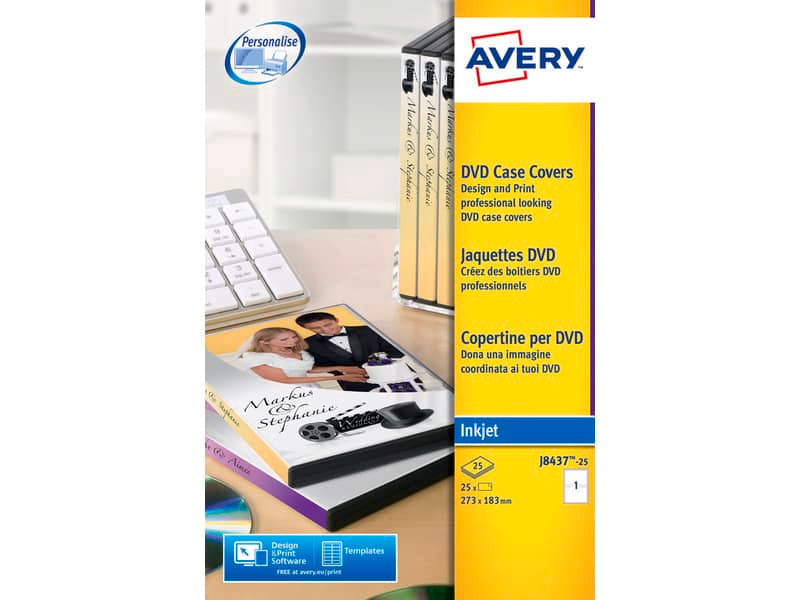 Copertine scrivibili per DVD AVERY 273x183 mm  - inkjet - conf. 25 fogli - J8437-25