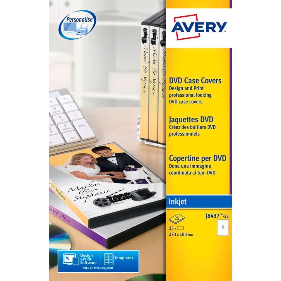 Copertine scrivibili per DVD AVERY 273x183 mm  - inkjet - conf. 25 fogli - J8437-25