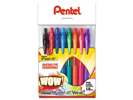Penna roller a scatto Pentel WOW! 1 mm assortiti 8 pezzi - 0X12017