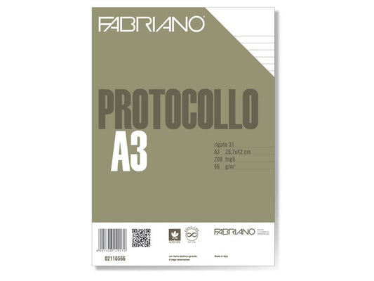 Fogli protocollo Fabriano PROTOCOLLO bianco 66 g/m² 29,7x42 cm rigato a 31 conf. da 200 fogli - 02110566