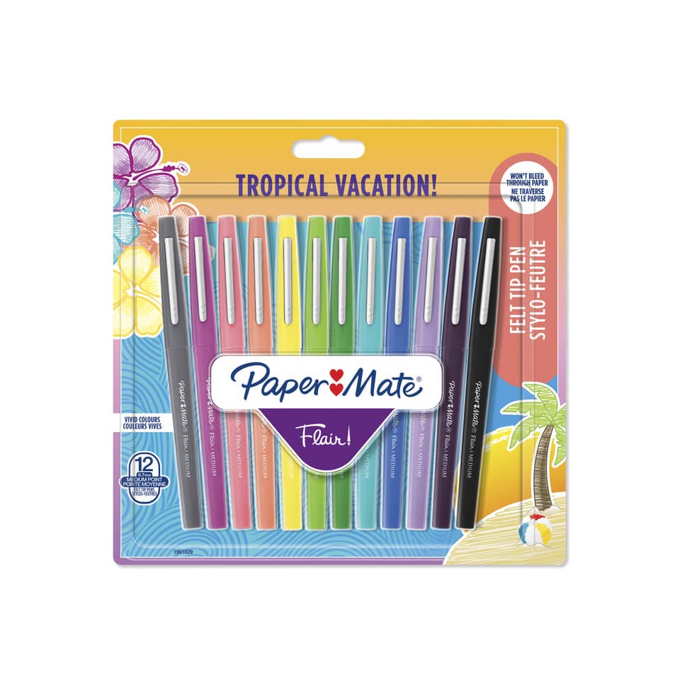 Penne punta fibra Paper Mate Flair/Nylon Tropical Vacation 1,0 mm assortiti blister da 12 - 1951029