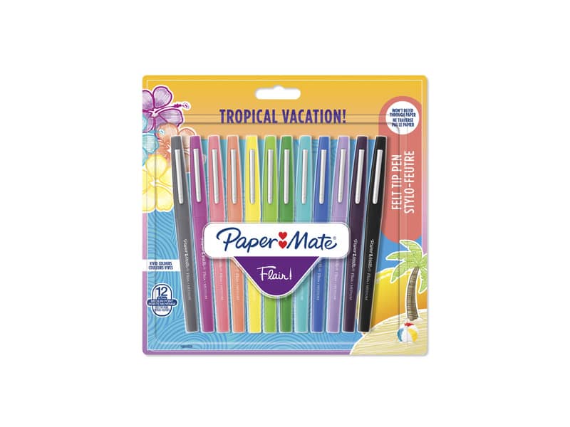 Penne punta fibra Paper Mate Flair/Nylon Tropical Vacation 1,0 mm assortiti blister da 12 - 1951029