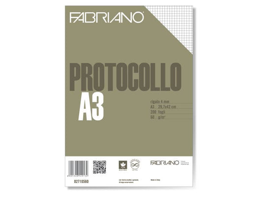 Fogli protocollo Fabriano PROTOCOLLO bianco 60 g/m² 29,7x42 cm quadretti 4 mm conf. da 200 fogli - 02710560