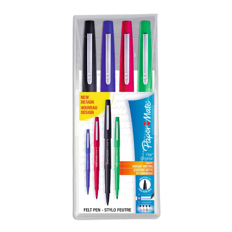 Penna punta fibra Flair/Nylon Paper Mate Flair/Nylon M 1,1 mm assortiti (nero, blu, rosso, verde)  set da 4 - S0917670