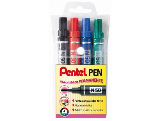 Marcatore permanente Pentel Pen N50 punta conica 4,3 mm assortiti 4 pezzi - 0050503