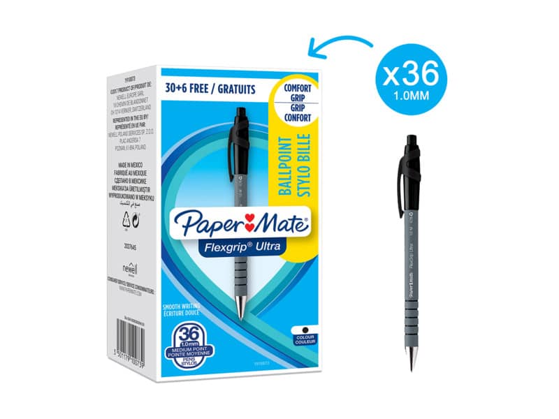 Penna a sfera a scatto Paper Mate Flexgrip Ultra M 1,0 mm nero confezione da 36 - 1910073