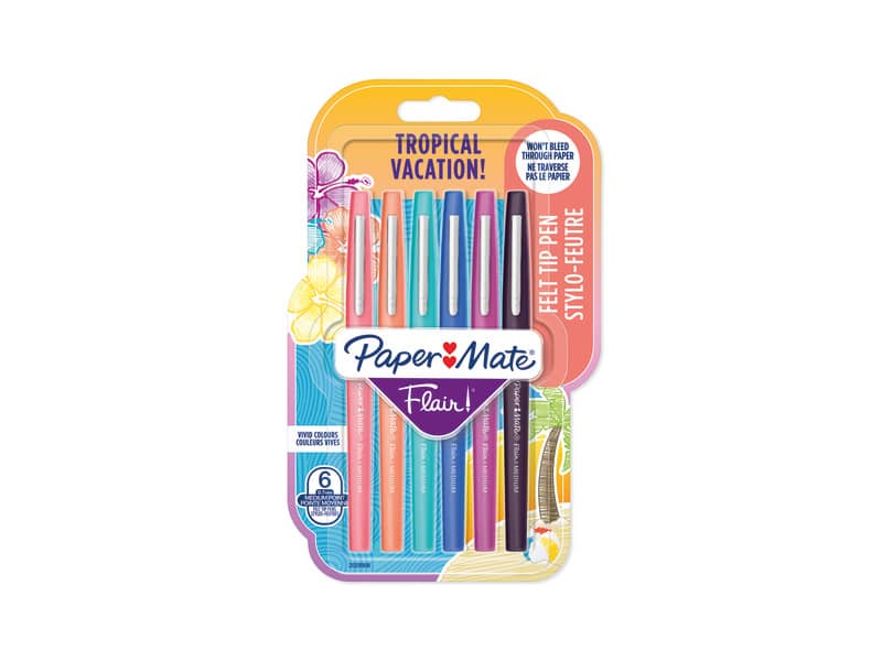 Penne punta fibra Paper Mate Flair/Nylon Tropical Vacation 1,0 mm assortiti blister da 6 - 2028906