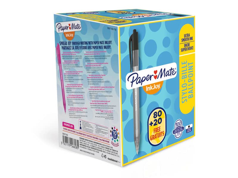 Penna a sfera a scatto Paper Mate Inkjoy 100 RT ULV M 1 mm nero Special Pack 80+20 GRATIS - S0977430