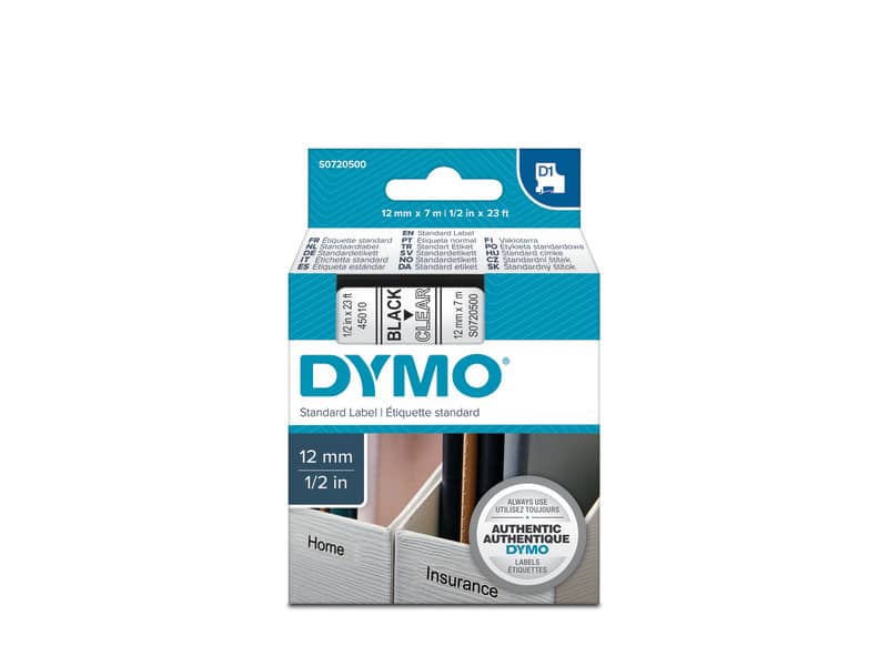 Nastro per etichettatrici Dymo D1 12 mm x 7 m nero/trasparente S0720500